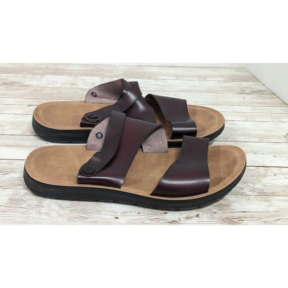 Mens Size EU 42 Dark Brown Comfort Slip On Open Toe Slide Sandal - Picture 1 of 9